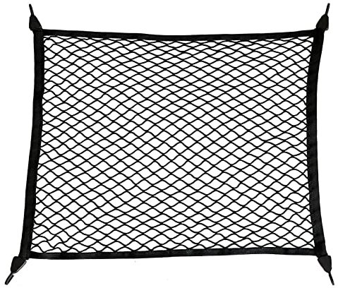 WUERKIYA Rete Bagagliaio, Auto Portabagagli Organizer Rete Eelastica Nylon 70x70cm Reti Fisso Bagagli con 4 Ganci, per Tutti i Tipi di Auto, Il Bordo Elastico Tiene i Carichi più Saldamente