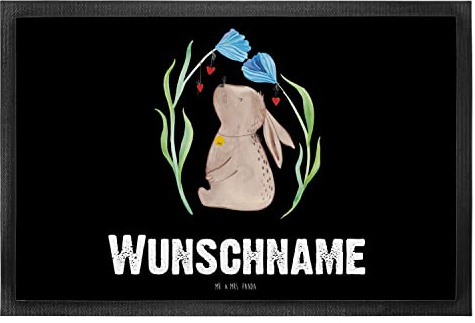 Mr. & Mrs. Panda Fußmatte selbst gestalten Hase Blume 40 x 60 cm - Personalisierte Geschenke, Kaninchen, Taufe, Träume, Fussmatte personalisiert, Geburtstag, personalisierbar, mit Name, Geburt, Text