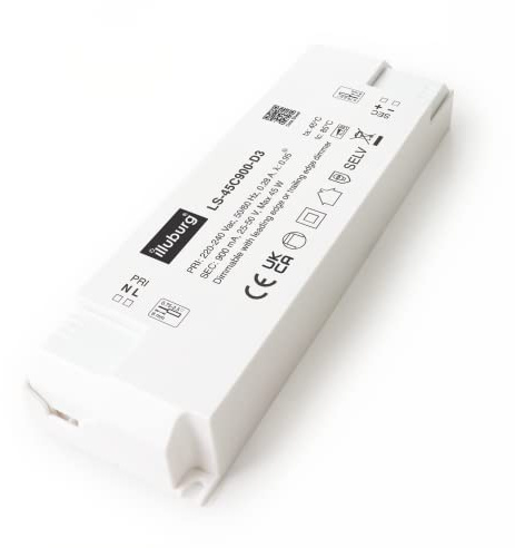 illuburg Transformateur LED Variable TRIAC 900mA Courant Constant 23W - 45W pour Lampe LED Bloc d'Alimentation Driver