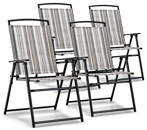 COSTWAY 4er Set Gartenstühle, Hochlehner Klappstühle mit Armlehnen, Balkonstühle mit atmungsaktivem Stoff, Terrassenstühle für Garten, Hinterhof, Balkon