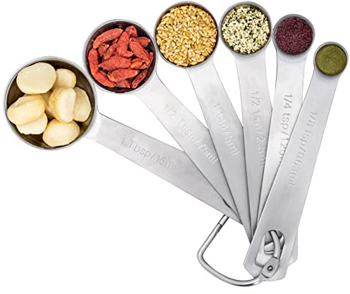 AKHTART 6 Piece Stainless Steel Measuring Spoons, Stackable Measuring Spoons Set, Scale Spoon, Metal Weighing Spoon for Baking, Measuring Tools, Cooking, Cups (Round) (AK-LS)