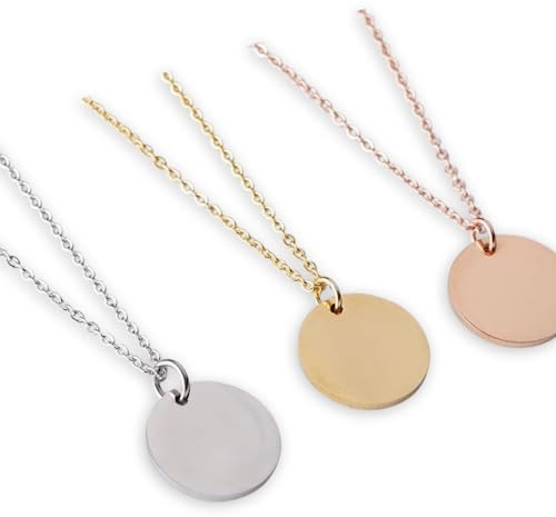 collier chaine pendentif médaillon médaille- or argent ou or rose - acier inoxydable - 45 +5 cm - cadeau bapteme anniversaire femme fille- avec ou sans gravure