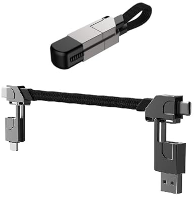 Omana 4-in-1 Multi Charger Cable USB Keychain, Fast Charging Universal Data Cable with Type-C PD 27W for iPhone Lightning, 60W for Android, QC 18W, Portable All-in-One Charging Cable