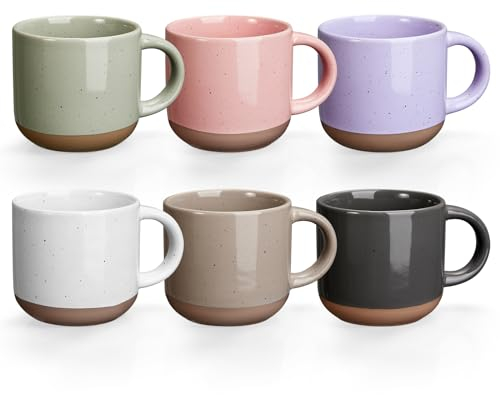 Gencywe Morandi - Juego de 6 mini tazas de café expreso de cerámica de color de 5 onzas con asa, tazas de café de porcelana Demitasse, tazas de estilo moderno, aptas para microondas y lavavajillas