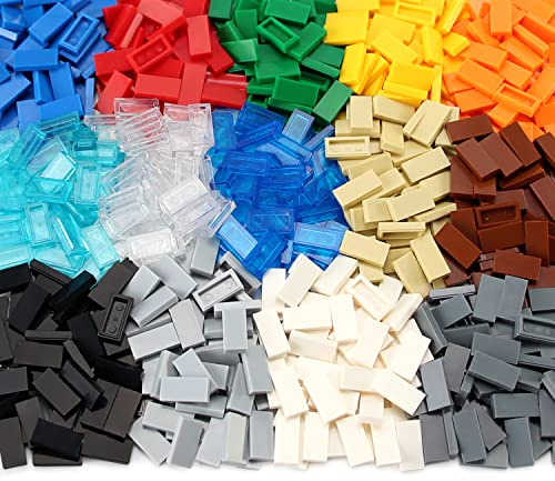 1x2 Fliesen 700 Stück Bulk Pack Teile Mehrfarbig Bausteine Flachsteine | Transparent Dunkelblau Glatte Oberfläche Bodenwand, Spielzeug Zubehör Kompatibel mit Großen Marken Ab 4 Jahren