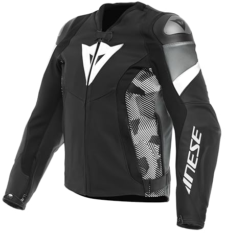 Dainese Motorradjacke Avro 5 Leather Jacket sportliche Lederjacke, BLACK/WHITE/ANTHRACITE, 52