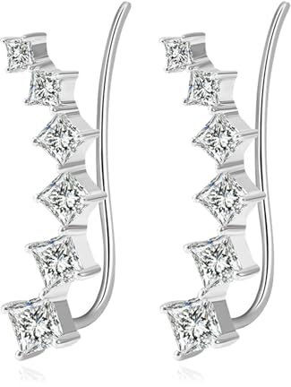 AMDXD Weiß Gold 9K Ohrringe Weihnachten Echt Schmuck, Stern Ohrclips mit Quadrat Moissanit F-G, Au375 Gold Ohrringe Jugendstil