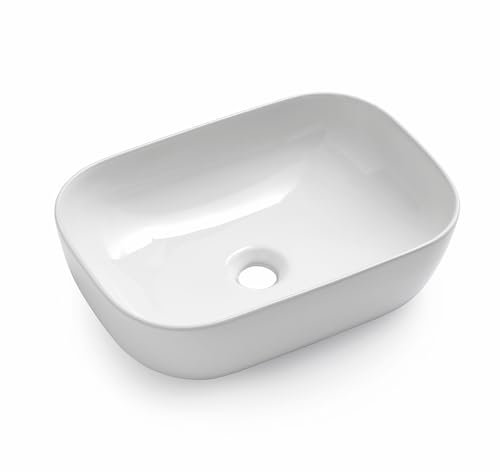Lavabo da appoggio quadrato 46x33 cm in ceramica bianco lucido