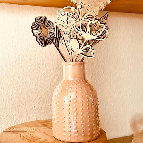 Holzblumenstrauß von ajdvart: 8 lasergeschnittene Holzblumen, 6,4 bis 6,7 Zoll groß, für Gedenkstätten, Heimdekoration, Muttergeburtstagsgeschenk, Oma Geschenk, Kinderzimmer und Mädchenzimmer