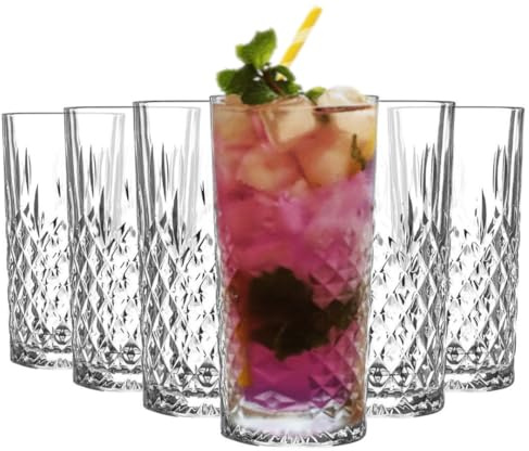 TRESV Set de 6 Vasos de Cristal Agua y Bebidas, Vasos de Cristal Transparentes de 356cc, Aptos para Lavavajillas