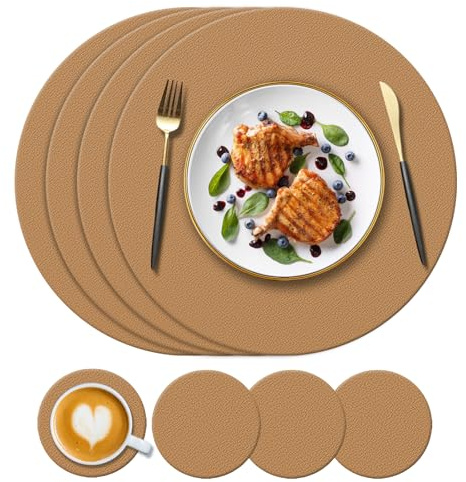 Rundes Silikon-Platzset(34cm) & Untersetzer(10cm), Braun, 4er-Set