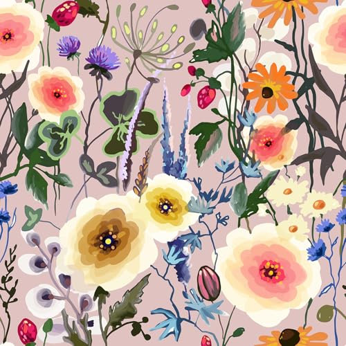 VaryPaper Self Adhesive Vintage Floral Wallpaper Dull Pink Contact Paper 44.5cmx200cm Patterned Sticky Back Plastic Vinyl Wrap for Furniture Flower Wallpaper for Girl Bedroom Hallway Cupboard Shelves