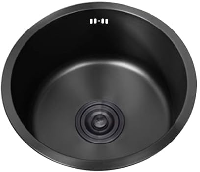 Edelstahl Spülbecken Klein Spüle Rund Küchenspülen Küche Edelstahlspüle 1 Becken Schwarz mit Abflussrohr Einbauart: Einbau von Oben und Unterbau (Ø 34cm)