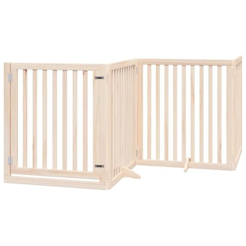 vidaXL Hundetor 6-TLG., Hundegitter Faltbar mit Tür Stützbeine, Schutzgitter für Wohnzimmer Küche Treppe, Haustiertor Türschutzgitter, Pappelholz
