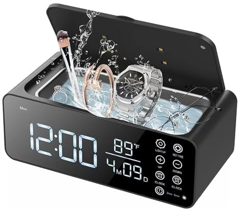 CHANGLKJ Portable Sonic Cleaner Machine, 500ml Ultrasonic Jewelry Cleaner with LED Display and Clock Function, 304 Stainless Steel Inner and 360° Cleaning, for Office, Bedroom, Living Room, Bathroom