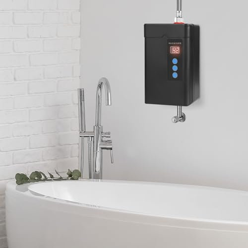 Chauffe-eau électronique de 5 l, chauffe-eau avec équipement de protection, protection contre la surchauffe et écran LED, chauffe-eau électrique jusqu'à 55 ℃, pour cuisines, WC, 13,5 x 24 cm, noir