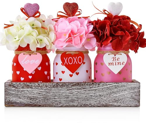KIVIVO Mason Jar Valentines Centerpieces for Tables Hydrangea