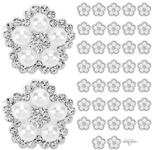 FINGERINSPIRE 40 Stück Vintage Perlenknöpfe 19mm Weiße Perlmuttknöpfe Mit 2mm Loch Schaftknöpfe Aus Silberlegierung Für Kleidungszubehör Blumenförmiger Perlmuttknopf Für Kleidung Taschen Dekoration