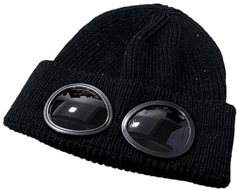 Unisex Solid Color Goggle Lens Design Beanie Hat, Knitted Warm Hat, Beanie Winter Hat with Goggles