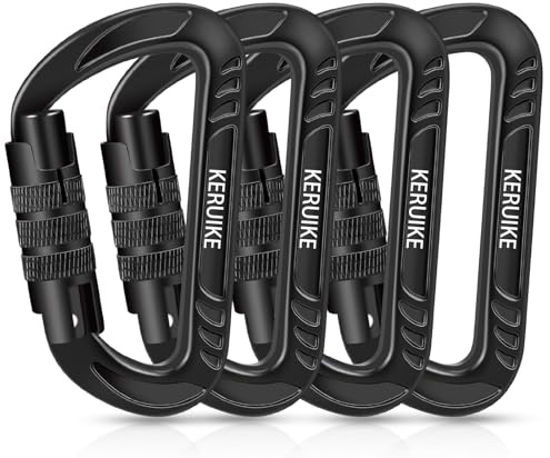KERUIKE 12kN Heavy Duty Carabiner Clips,Lock Carabiners Small D Ring for Securing Pets, Camping, Hiking, Hammock, Keychains