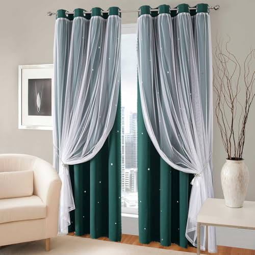 Uposao 2 cortinas opacas con aislamiento térmico, cortinas con ojales antifrío, cortinas ligeras con gasa para dormitorio, sala de estar, inodoro, oficina, 132 x 214 cm