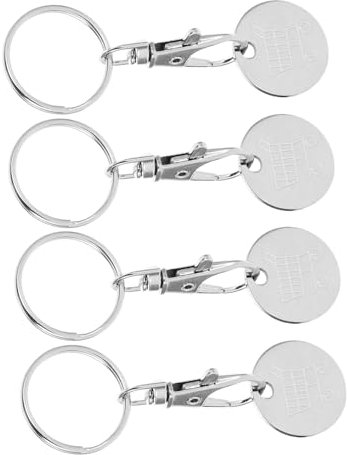Veemoon 4pcs Shopping Trolley Token Keyring Stainless Steel Keychains for Car Bag Decor Token Holder