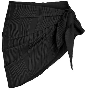 ZAFUL Strukturiert Krawattenseite Strand Sarong Pareo Bikini Zudecken Wickelnrock Strandkleider für Damen (2-Schwarz,One Size)
