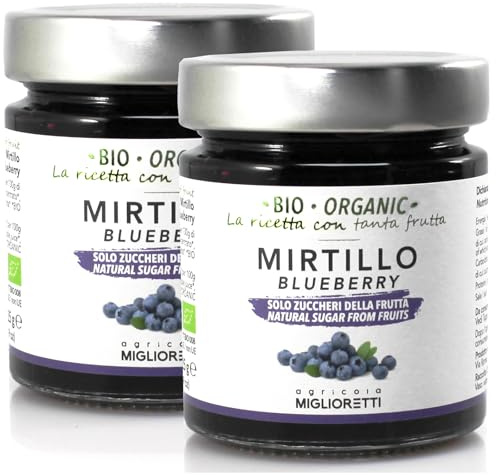 Agricola Miglioretti Composta di Mirtillo Biologica 2x225g – Senza Pectina e Zucchero Aggiunto, Dolcificata con Purea di Mela Biologico, Lavorazione Artigianale Made in Piemonte