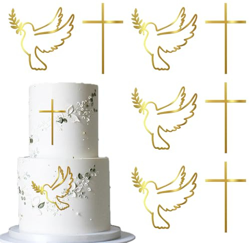 2 Stück Acryl Kreuz Kuchen Deko Christliche Taufe Cake Topper Gott Segnet Tortendeko für Religiös Kreuz Erste Heilige Kommunion Thema Baby Dusche Geburtstag Party Kuchen Dekorationen Gold