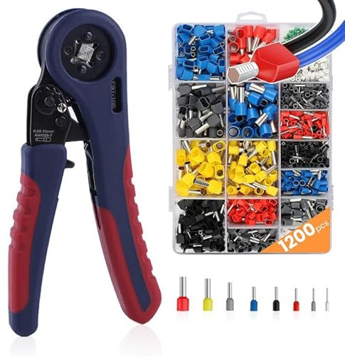 FitRepa Pinza Crimpatrice Capicorda Crimpatrice Capicorda per 0.08-10 mm² Crimpatrice Puntalini con 1200 pezzi di Terminali Elettrici, per Estremità Cavi Elettrici