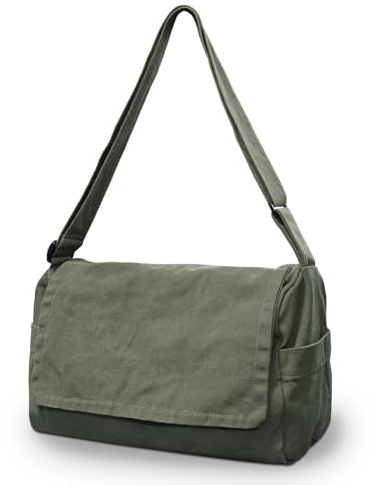 X SIM FITNESSX Unisex Canvas Umhängetasche Damen Shopper Tasche Oxford Stofftasche für Alltag, Büro und Reisen (Grün)