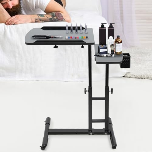 Adjustable Tattoo Tray (57.5-90cm), Portable Tattoo Work Station with Dual Workbench, Rolling Tattoo Table, Tattoo Workstation Stand