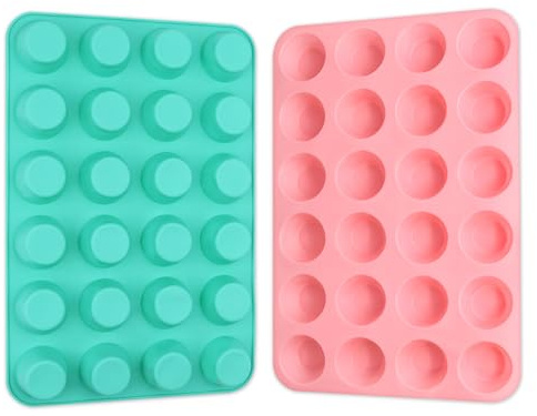Goalfly 2PCS Silicone Mini Muffin Tary, 24 Cups Silicone Muffin Pan, Mini Muffin Cupcake Tin for Cakes, Tart