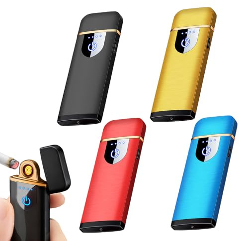 4 mecheros electrónicos USB, encendedor eléctrico USB con sensor de huellas dactilares, carcasa de aleación de zinc, encendido de doble cara, sin llama, con caja de regalo
