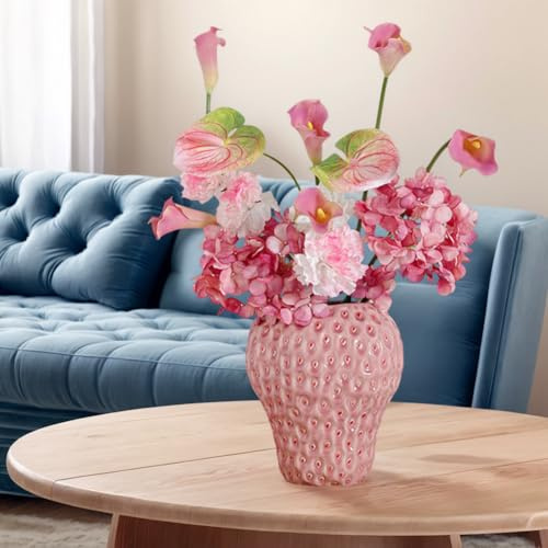 Strawberry Ceramic Vase, Cute Strawberry Flower Vase, Ceramic Decorative Pink Flower Vases Strawberrys Shaped Planter Pot for Strawberrys forty Home Kitchen Bathroom Decorations