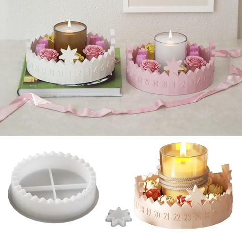 JVHLOV Advent Calendar Silicone Mould – 1–31 Countdown Wreath with Star, Christmas Candle Holder Casting Mould for Resin, Plaster, Wax & Soap DIY Crafts