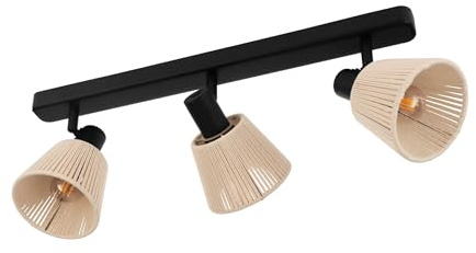 EGLO Deckenlampe 3-flammig Seagard, Deckenstrahler Wohnzimmer | Spot Deckenleuchte aus Stahl in Schwarz, Bast Papier in Naturfarben, Wandstrahler mit E14 Fassung