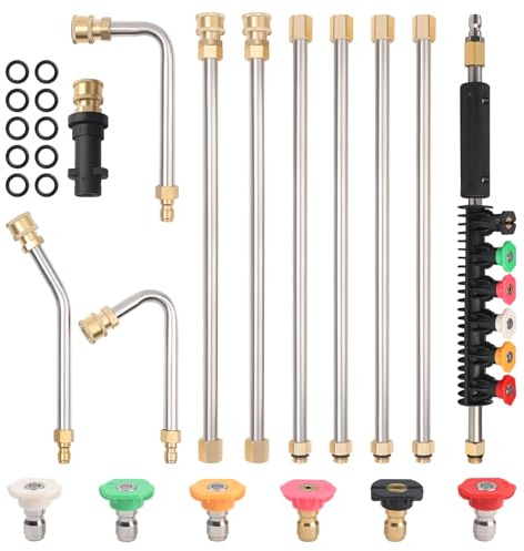Pressure Washer Extension Rod with Adapter, 4000 PSI Pressure Washer, Telescopic Replacement Lance with 6 Nozzle Tips, Compatible with Kärcher K Series, for Gutter Roof Window Washing