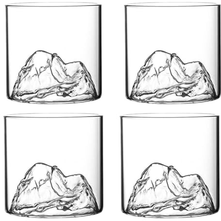 Lot de 2 verres à whisky en cristal de montagne pour cocktails, scotch, cognac, bourbon, 300 ml (7oz clear 4pcs)