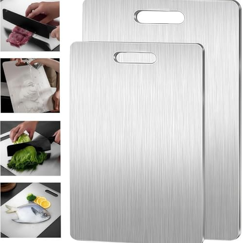 Planche en titane épaissie – Durable et facile à nettoyer, parfaite pour découper légumes, viandes et fruits (2 Mirotech Boards,S(30 * 20cm))