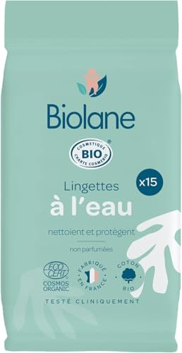 Biolane – BIO FORMAT POCKET – 15 salviette naturali e biologiche, composte al 99% di acqua per tutto il corpo del bambino, utilizzabili fin dalla nascita – pelli sensibili – Formato pratico
