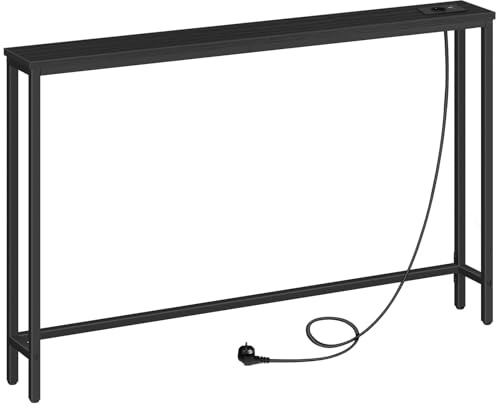 HOOBRO Konsolbord med eluttag och USB-portar, tunt konsolbord med laddningsstation, sidobord för foajé, hallar, svart EBB15CXG01G1