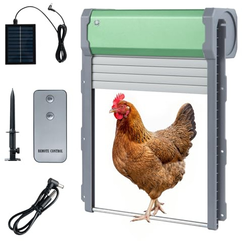 GYMAX Porte Poulailler Automatique Solaire Batterie, 4 Modes | Trappe Poule Étanche en Aluminium Anti-Pincement, Capteur de Lumière, Télécommande, Minuterie, Double Charge Solaire et USB