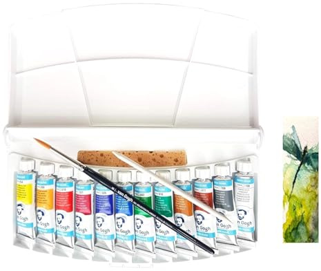 Van Gogh Kunststoff Aquarellkasten 12 x 10 ml Tubes mit Pinsel, Spitzer und Estompen - Papierwische