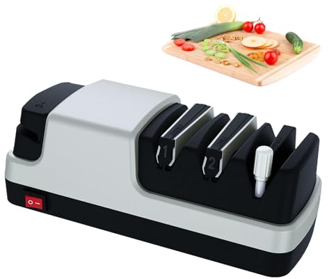 HAZARA Affuteur Couteau 4 en 1 Aiguiseur Couteaux Avec Des Abrasifs 100% Diamantés Et Des Guides D'angle De Précision. Eguiseur De Couteau Electrique,Silver