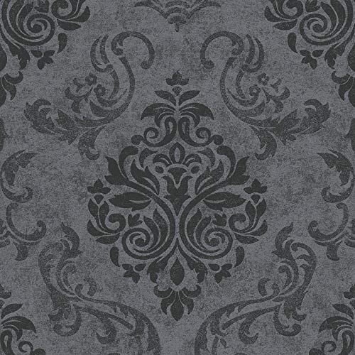 Carta da parati tnt (tessuto non tessuto) damascata barocca Grigio Argento Nero/Antracite 953723 95372-3 A.S. Création Memory 3 | Grigio/Argento/Nero/Antracite | Rotolo (10,05 x 0,53 m) = 5,33 m²
