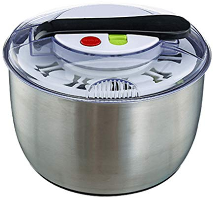 HUOQILIN Large Salad Spinner - 5L Capacity BPA Free Lettuce Vegetable Dryer With Lid And Colander Basket Insert - Black Plastic 5 Liter Salad Spinner With Easy Spin Collapsible Locking Handle