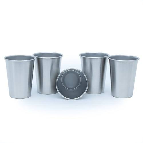 INTIRILIFE 5X Stapelbare Edelstahl Becher in 290 ml - Camping Outdoor Metall Becher Tasse Glas Trinkbecher Reisebecher- wiederverwendbar, bruchsicher BAP-frei ohne Plastik für Kinder geeignet