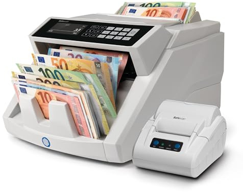 Safescan 2465-S Sedelräknare För Blandade Sedlar, Vit/grå & Safescan TP-230 grå – Termokvittoskrivare som skriver ut resultaten från din kassaräkning med Safescan-räknare