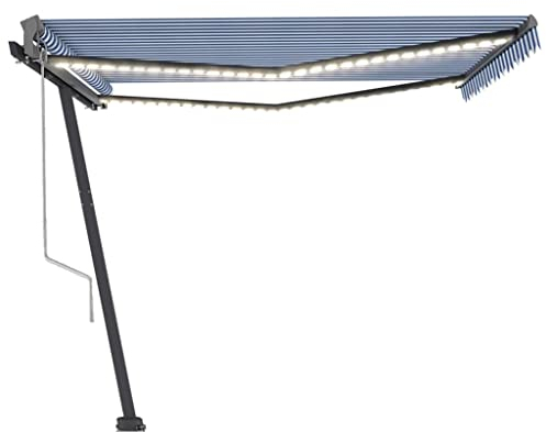 vidaXL Markise Automatisch mit LED Windsensor Sonnenmarkise Balkonmarkise Sonnenschutz Gelenkarmmarkise Standmarkise 400x300cm Blau Weiß